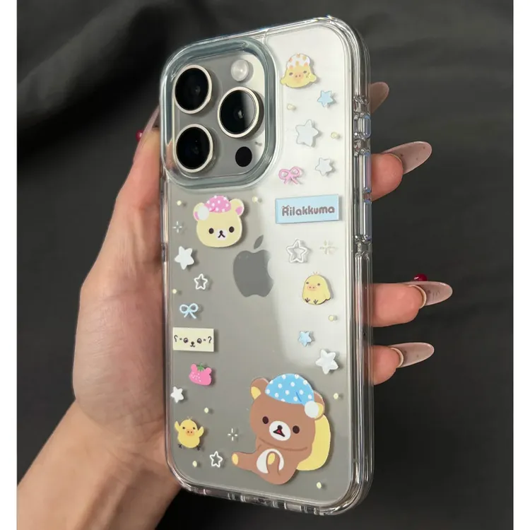 可爱睡帽星星轻松熊适用苹果16promax手机壳iPhone15新款16保护套