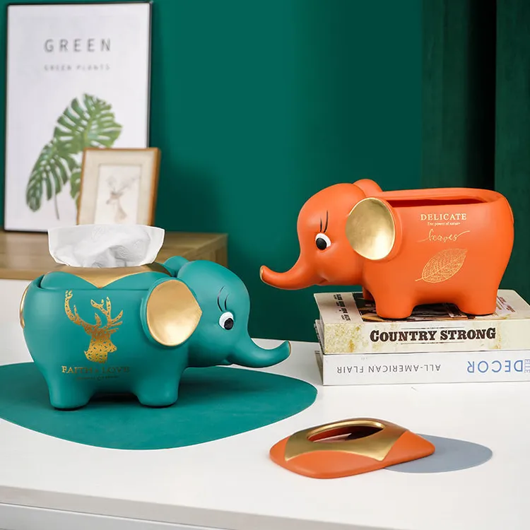 欧式陶瓷纸巾盒创意大象抽纸盒简约现代家居客厅多功能摆件工艺品
