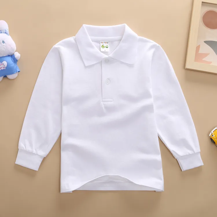 儿童翻领白色长袖女童纯棉春秋款打底衫男童校服白衬衫 POLO 衫