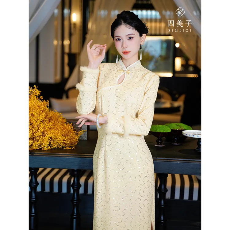 四美子【玉罗香】冬新款新中式优雅复古冬小个子改良旗袍连衣裙