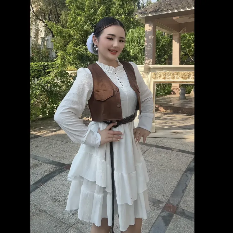 法式森系气质马甲腰带连衣裙时尚套装秋款