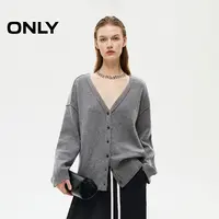 ONLY2025秋季新款V领含羊毛落肩宽松开衫毛衣针织衫女|12533B001