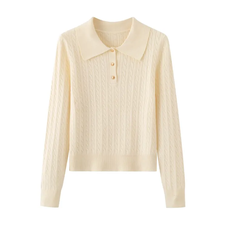 【MM商场同款】2026春新款通勤POLO领针织衫立体绞花羊绒衫女233731