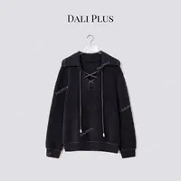 DALI PLUS“100羊毛加厚圈圈毛毛衣”翻领系带设计针织-D5MM3202