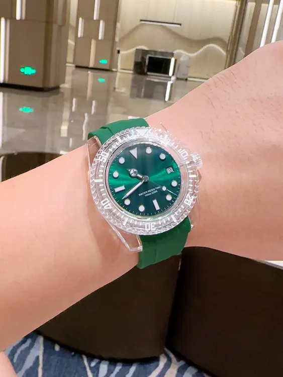 追光系列透明绿水鬼机械男女通用手表七夕情人节送礼礼物防水腕表