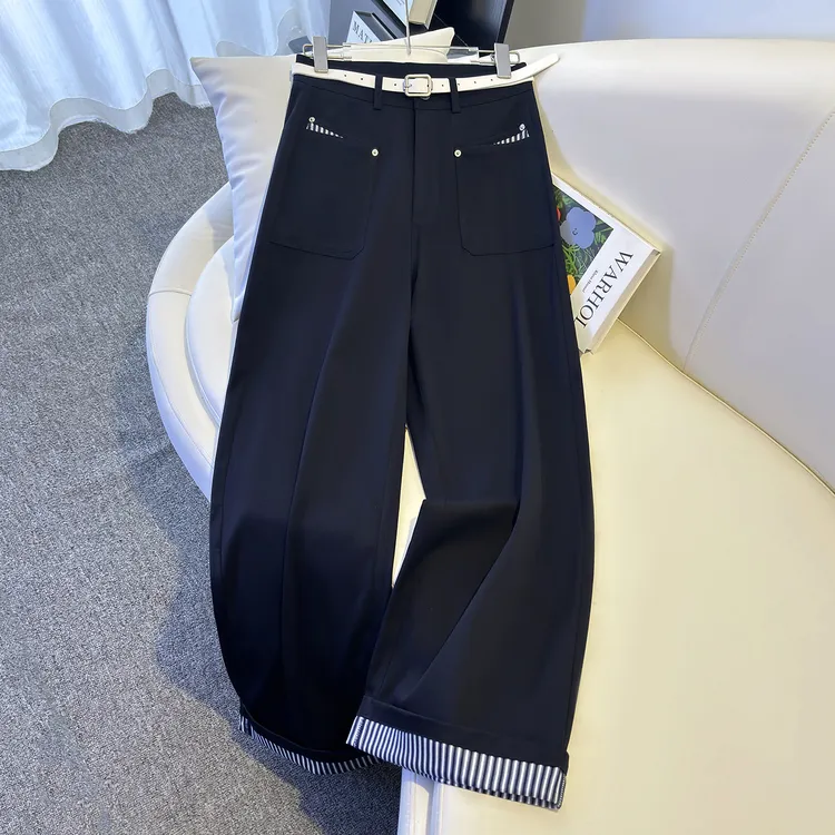 拉夏贝尔老钱风松弛感女装2025新款秋冬高腰垂感显瘦阔腿牛仔裤子