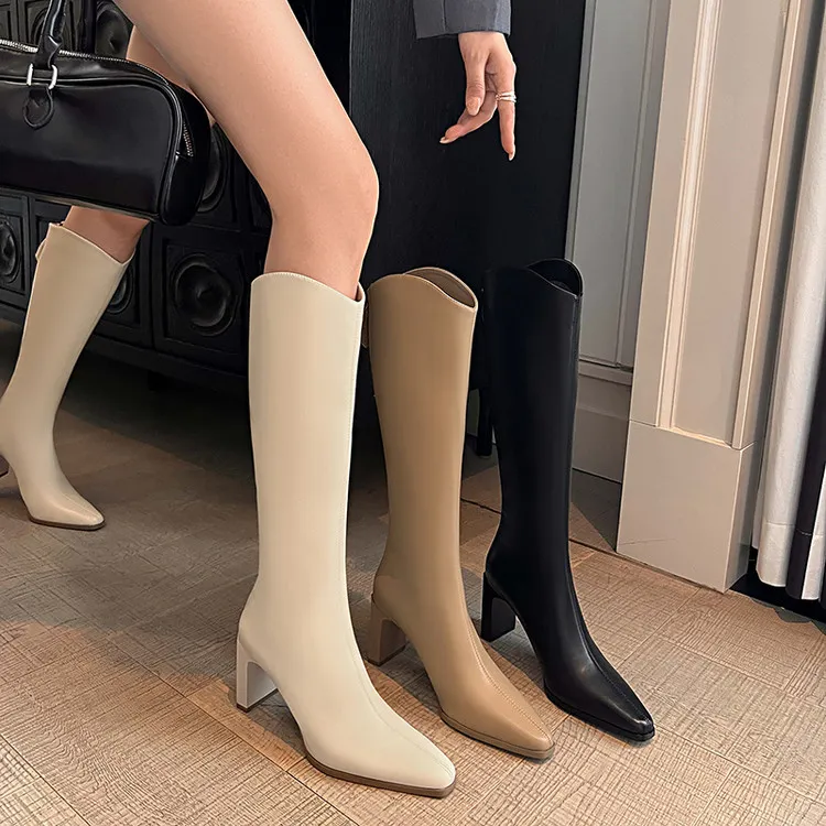 简约百搭瘦腿长靴2025秋冬季新款高筒女靴子高跟长筒瘦瘦靴骑士靴
