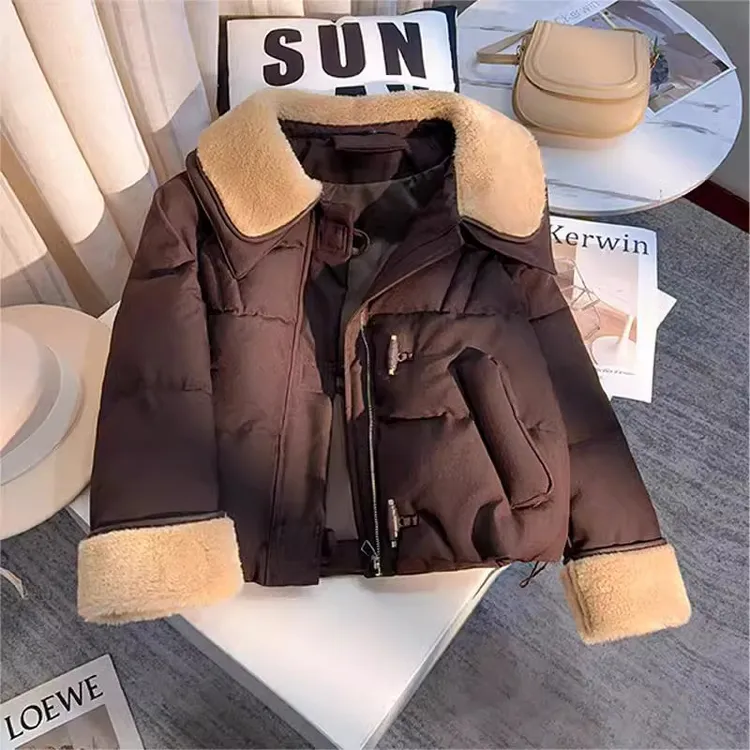 拉夏贝尔翻领夹克女2025冬季新款爆款高级感拼接短款时尚外套上衣