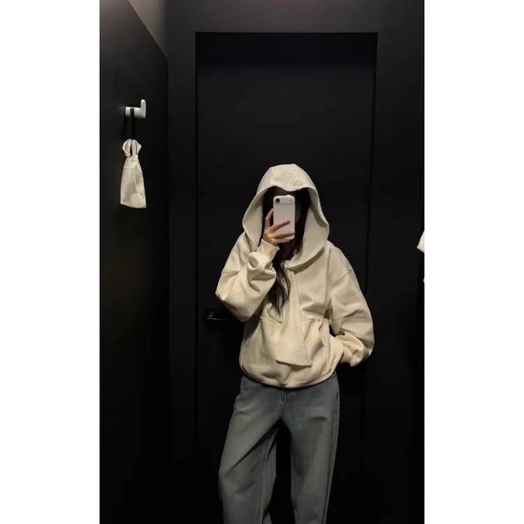 韩系慵懒风休闲气质纯色连帽上衣秋冬新款高腰宽松百搭阔腿裤套装