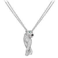 99新 Cartier/卡地亚  PANTHÈRE 系列 白金镶嵌满钻羞羞豹子项链