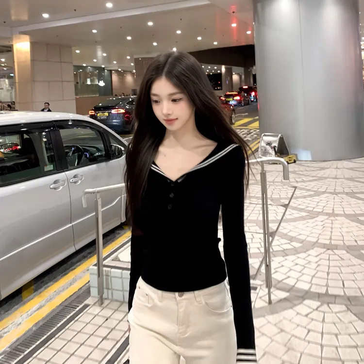 秋冬季法式小众海军领打底衫女2025年新款设计感内搭长袖针织上衣