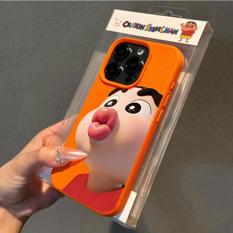 奥菲顿嘟嘟嘴小新适用iPhone17/16pro荔枝纹苹果14/13/12手机壳11
