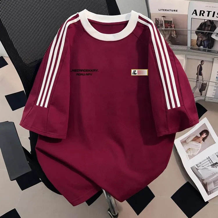 高品质短袖T恤男女夏季重磅纯棉美式半袖穿搭插肩袖夏款小众女装