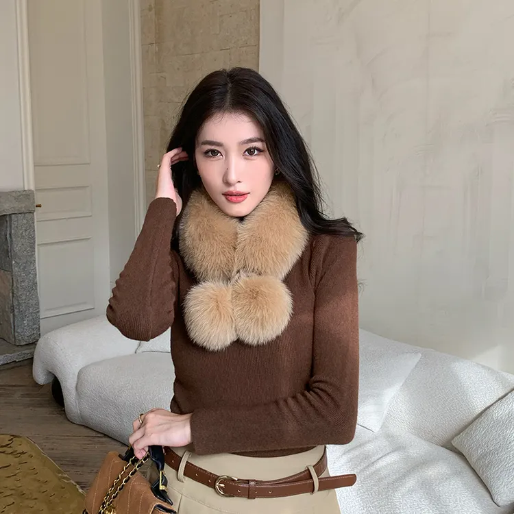 360度全狐狸毛围脖双雪球皮草围巾冬季女保暖毛领真毛毛可爱毛球