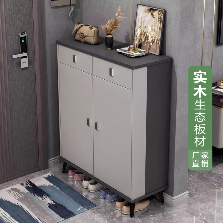 实木意式鞋柜家用门口玄关收纳柜一体靠墙大气室内入户一体柜储物