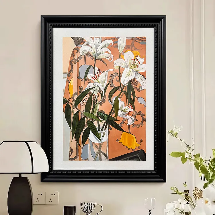 【百合】中古风客餐厅装饰画手工油画美式复古玄关卧室挂画法式壁画