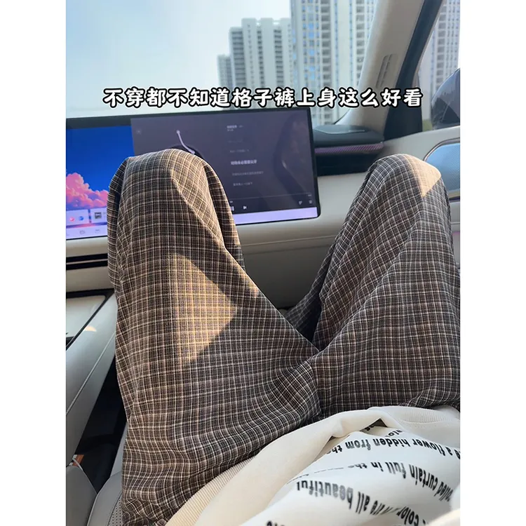 cleanfit黑色格子裤男潮牌韩系慵懒松弛感裤子垂感直筒阔腿休闲裤