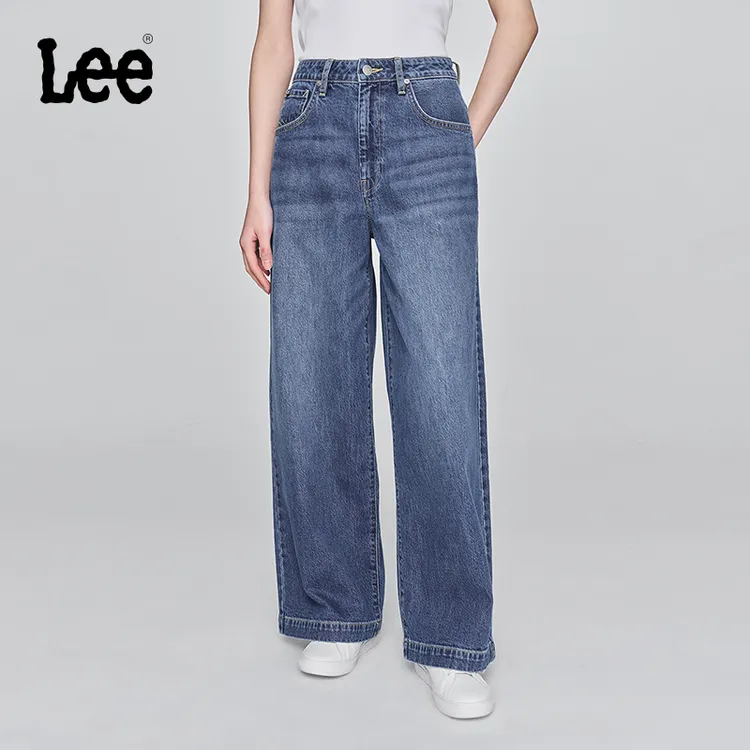 【高腰宽松阔腿裤】Lee25秋季经典中蓝色潮流百搭琥珀流光牛仔裤