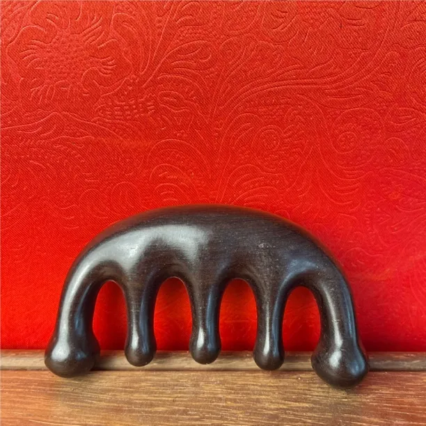 黑檀木 五齿经络梳 绿檀木按摩头皮 头部大齿梳