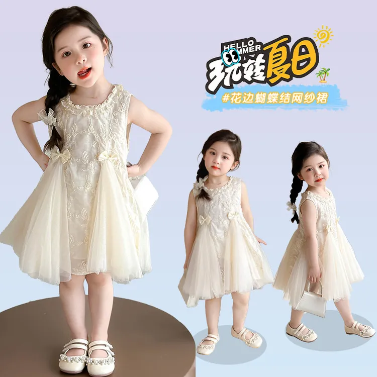 女童夏季公主裙无袖连衣裙新款洋气儿童蕾丝裙子宝宝礼服女孩