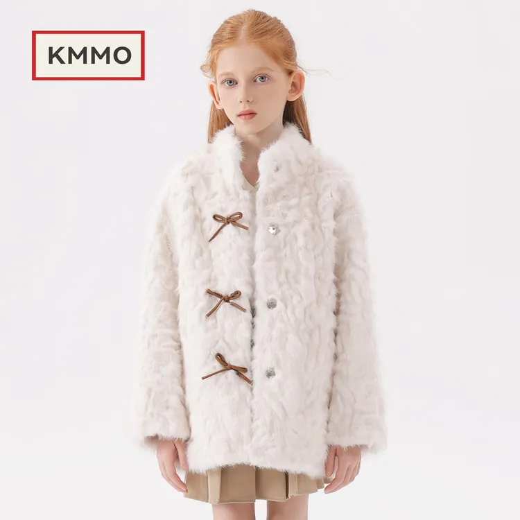 KMMO儿童童装外套2025冬季新款仿羊羔毛加厚宽松童装女童毛毛大衣