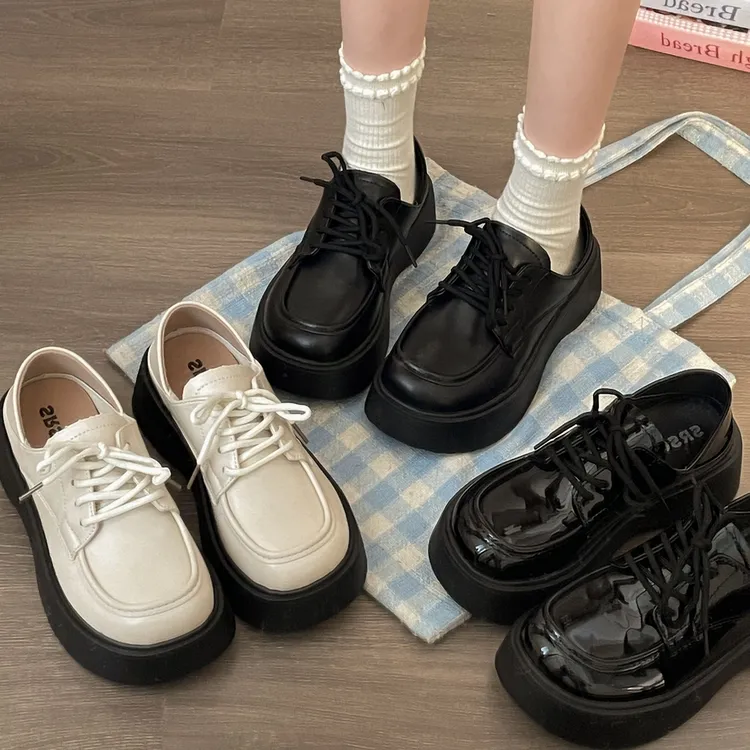 百搭圆头配裙子厚底复古英伦风小皮鞋女春秋2026新款系带玛丽珍鞋