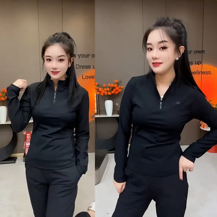 女士半拉链打底衫秋冬季新品户外半高领拼接运动休闲长袖t恤上衣