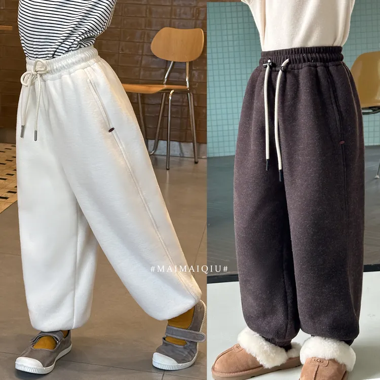 现货「麦麦秋」【好穿到爆】雪花舒芙绒女童冬季加绒束脚卫裤GD2605