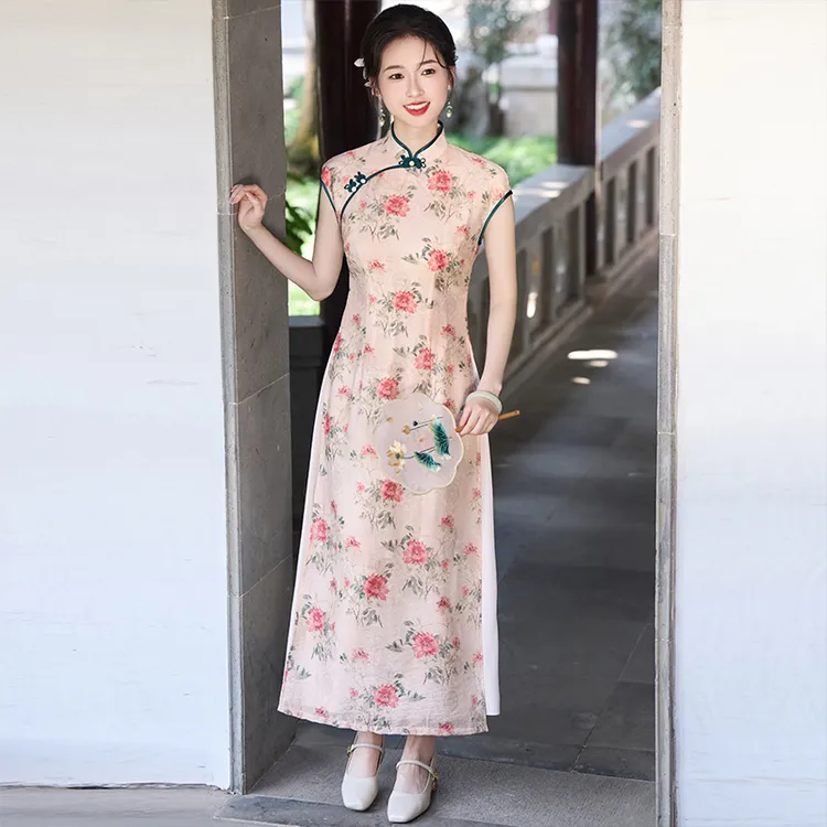旗袍女2025夏季新款无袖中国风奥黛连衣裙年轻款改良日常长款气质