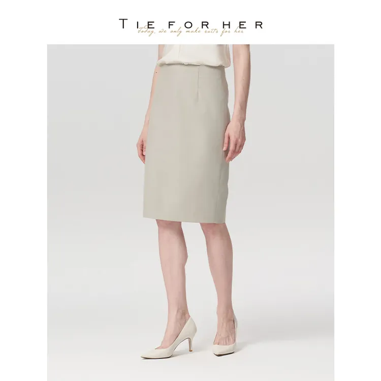 TieForHer 燕麦简约时尚高级感职场通勤百搭显瘦一步半裙包臀裙