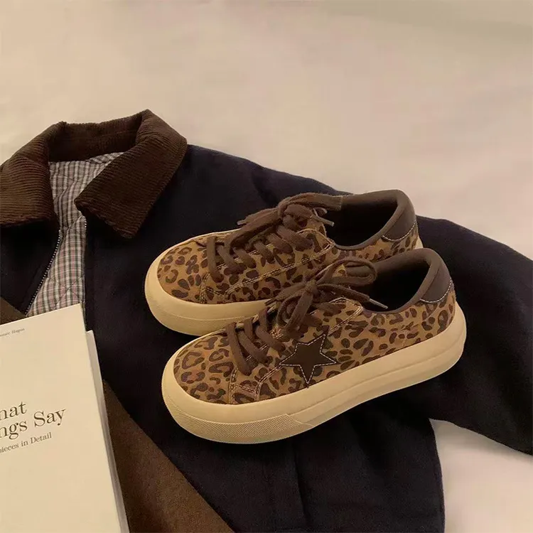 厚底德训鞋女2025秋季新款百搭复古圆头系带拼接星星阔腿裤必备鞋