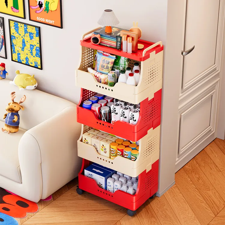 优勤零食置物架带轮移动储物架落地多层客厅整理架小推车收纳架子