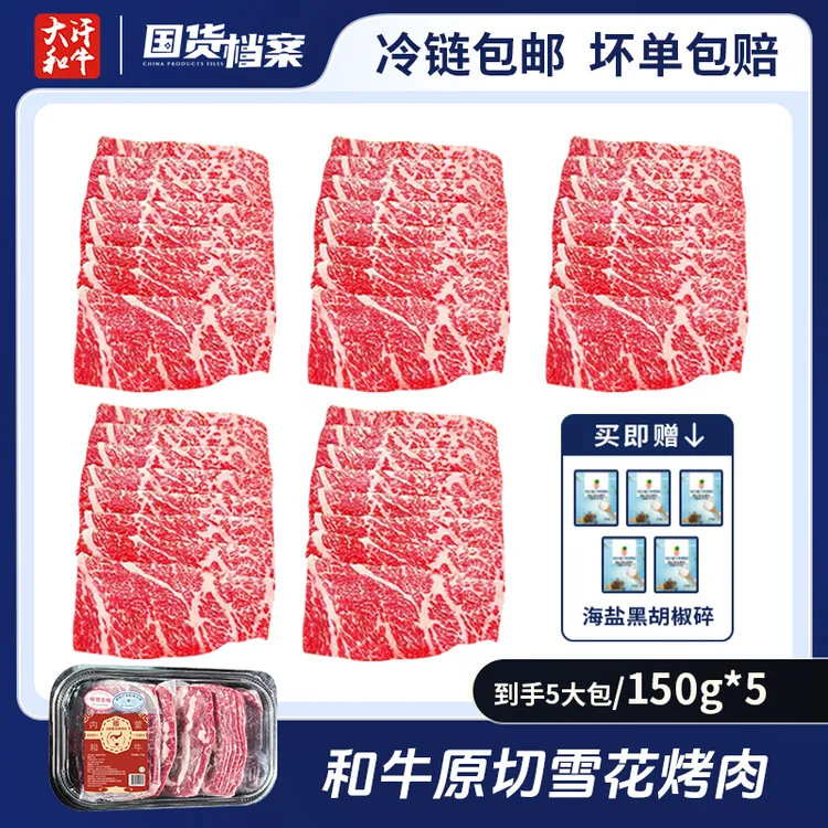 内蒙原切和牛雪花烤肉5大包 150g*5 牛肉片 赠海盐