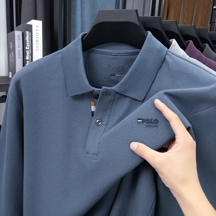 100%精梳棉秋季新款男士翻领长袖Polo衫纯色宽松休闲百搭打底T恤