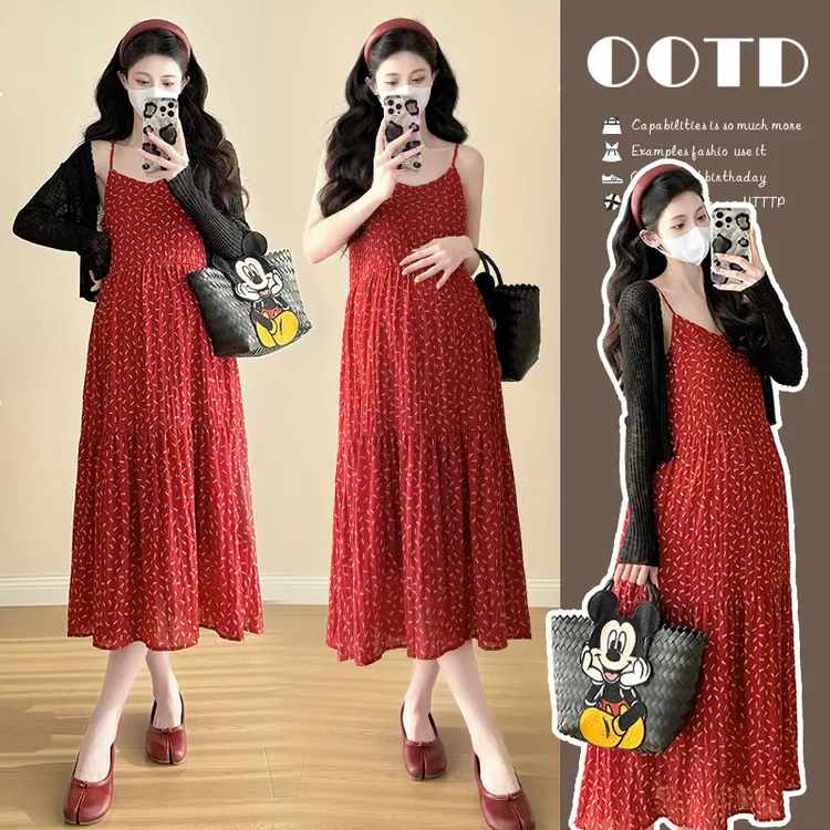 孕妇装显瘦2025春夏新款碎花吊带裙+防嗮开衫孕妇两件套时尚裙子