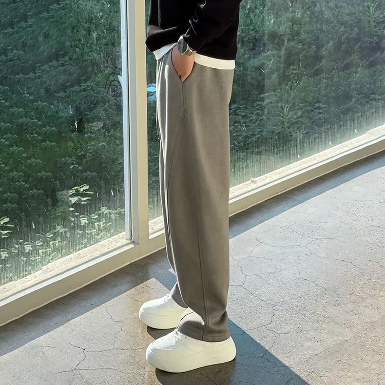 破坏水洗加绒卫裤男士秋冬香蕉裤垂感阔腿弯刀休闲拖地裤直筒裤男