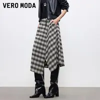 Vero Moda半身裙2025秋冬新款不规则裙摆高腰格纹A字裙325416005