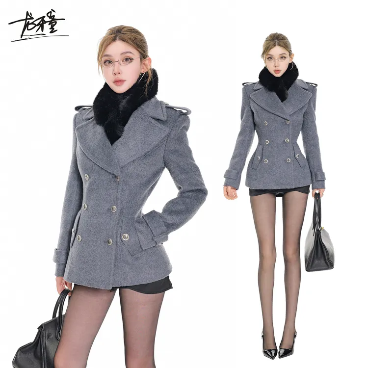 龙牙童推荐【br记忆】高级感外套女秋冬双排扣收腰大衣显瘦气质上衣