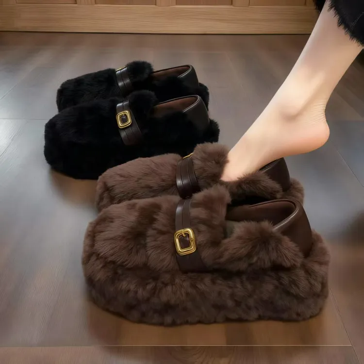 【羊羔绒】毛毛鞋女2025新款冬季外穿网红厚底增高加绒保暖孕妇棉鞋
