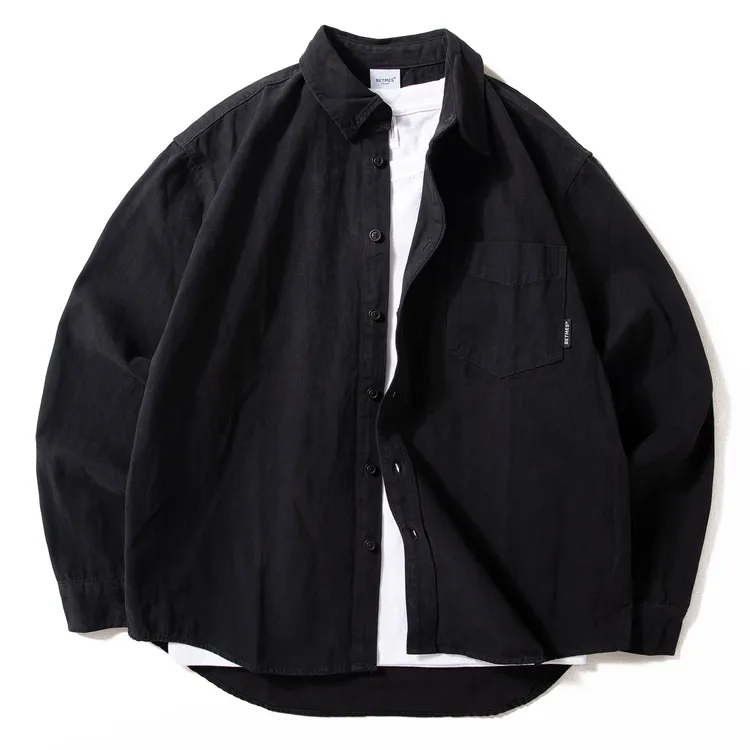 Enbi Simcotton衬衫男长袖重磅美式复古衬衣休闲宽松纯棉开衫外套