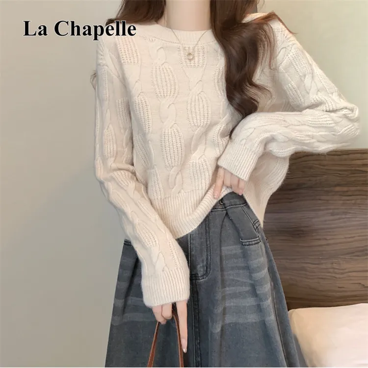 拉夏贝尔短款慵懒风套头毛衣女秋冬爆款针织圆领毛针织衫ootd穿搭