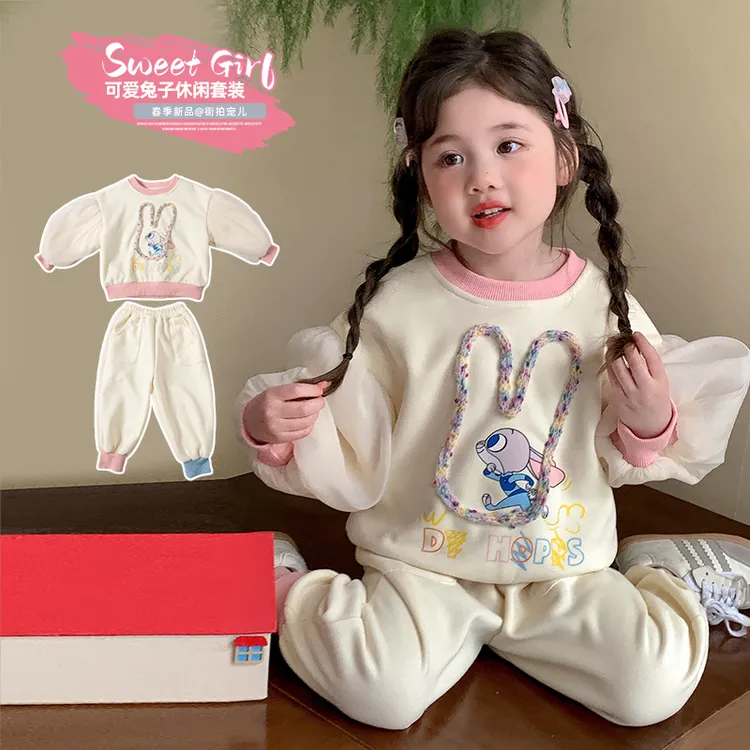 女童休闲套装2025新款儿童春秋装洋气时髦女宝宝春季卫衣两件套潮