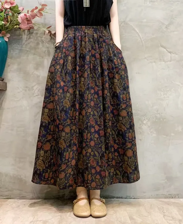 2025初秋新款碎花半身裙中年妈妈洋气A字大摆裙高腰中长款裙子