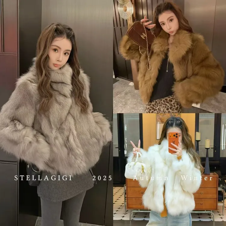SG / 杨依姗 AW暮光柔云 saga双色狐狸毛立领毛毛外套WT-20252560