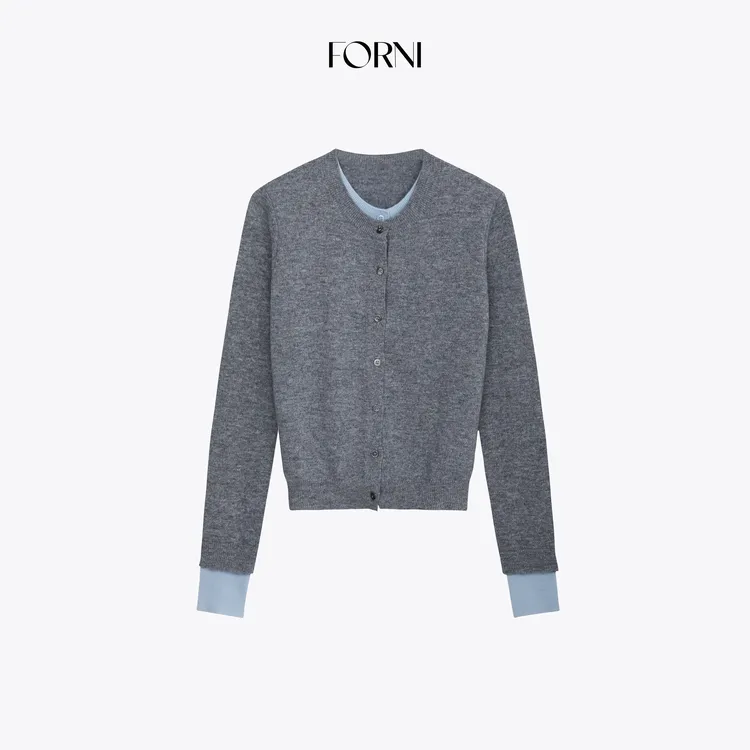 FORNI 高智学者 100云柔羊毛优雅知识分子拼接假两件针织开衫