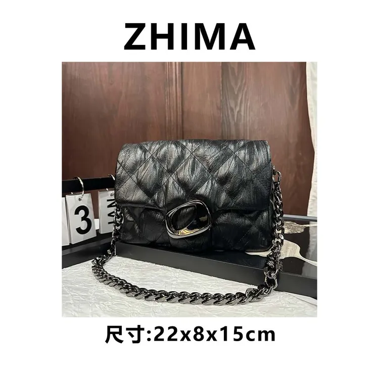 【芝麻集】【小泡芙】ZT-D8057-猫眼暗黑色RAIN.CUN百搭腋下斜跨女包