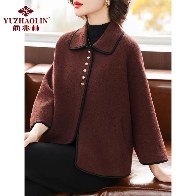俞兆林年轻妈妈春秋装短款毛呢外套2025新款中老年女装双面呢上衣