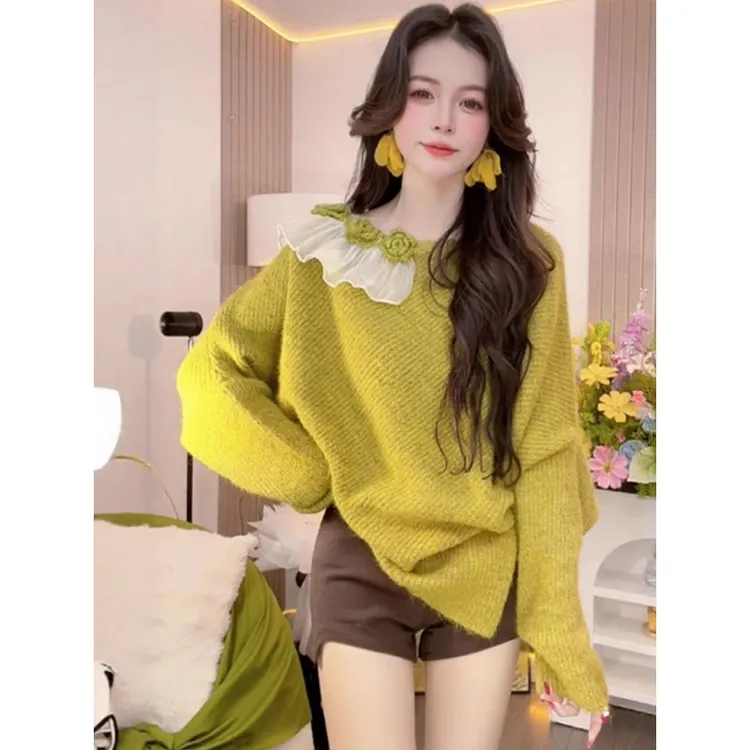 立体玫瑰不规则针织衫女2025新款秋季巨好看的毛衣慵懒高级感上衣