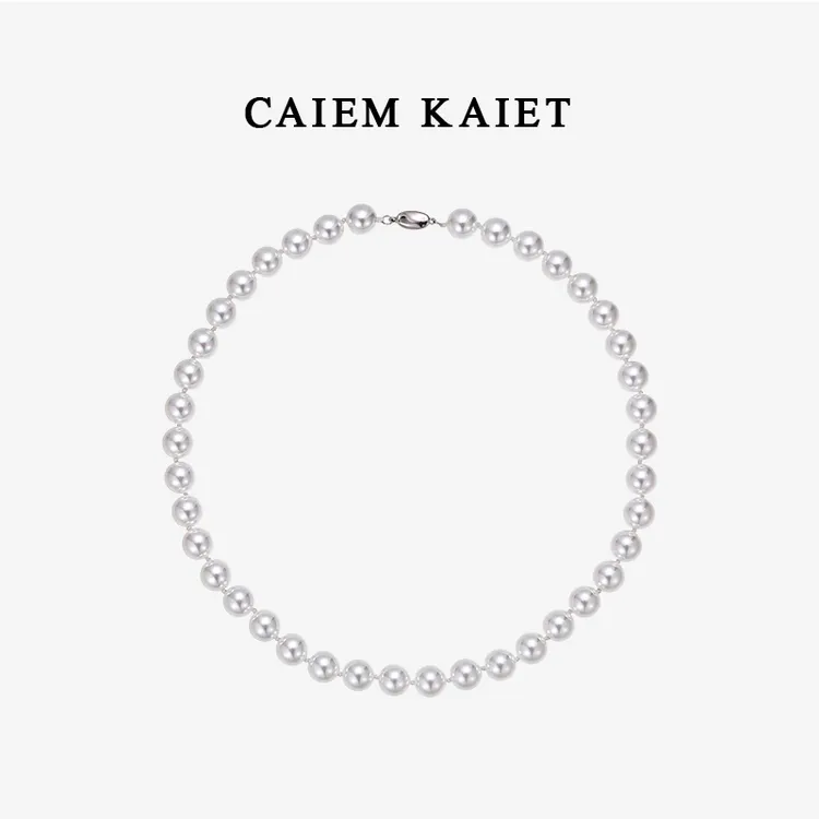 CAIEM KAIET 链子925银 澳白色施家珍珠项链女法式锁骨链毛衣链