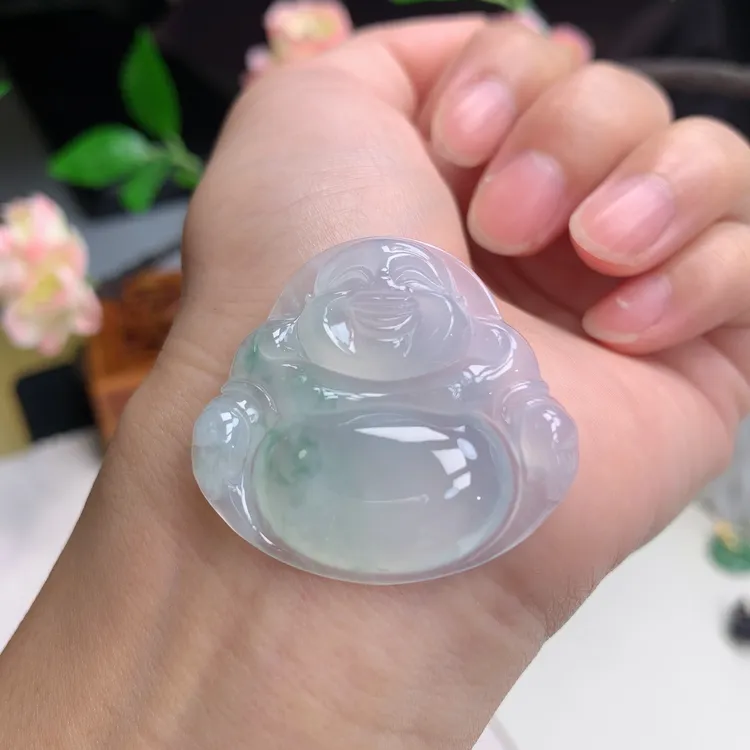 老坑老料缅甸天然翡翠A货冰种飘花大件厚装佛公吊坠水润精致百搭